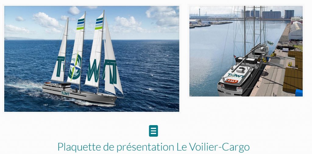 TOWT-Transport à la voile, Douarnenez, et le projet de voilier-cargo pour un transport décarboné et vélique. Le voilier cargo est une solution logistique alternative aux porte-conteneurs conventionnels, optimisée que cela soit en terme de fiabilité, de coûts, de transparence environnementale et d'impact commercial et marketing, dans une démarche de transport écoresponsable zéro-carbone.