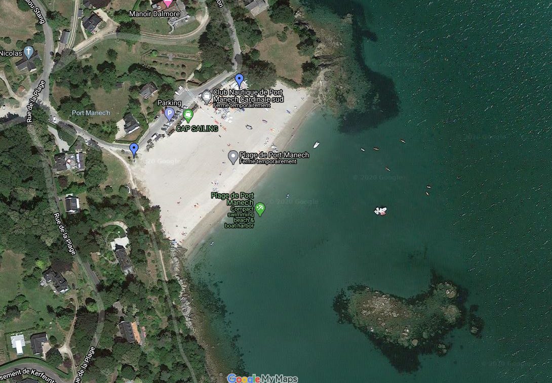 Plage de Port Manec'h, google maps, A Quimper Cornouaille, on construit des chateaux 