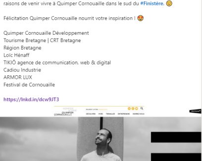 Post LinkedIn de Marque Bretagne sur le site internet de l’attractivité de la Cornouaille Quimepr Cornouaille nourrit votre inspiration