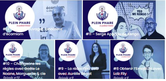 Talents de Quimper Cornouaille sur le visuel des épisodes de podcasts de Plein Phare, le 1er podcast qui fait rayonner l'économie bretonne