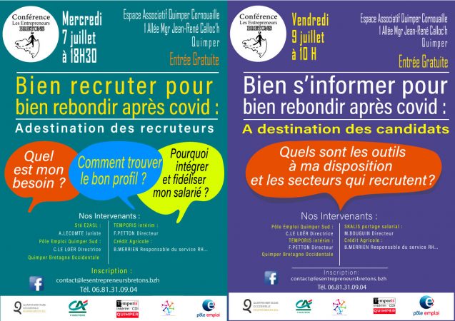 LES ENTREPRENEURS BRETONS ORGANISENT 2 CONFÉRENCES SUR L’EMPLOI [7 ET 9 JUILLET 2021]