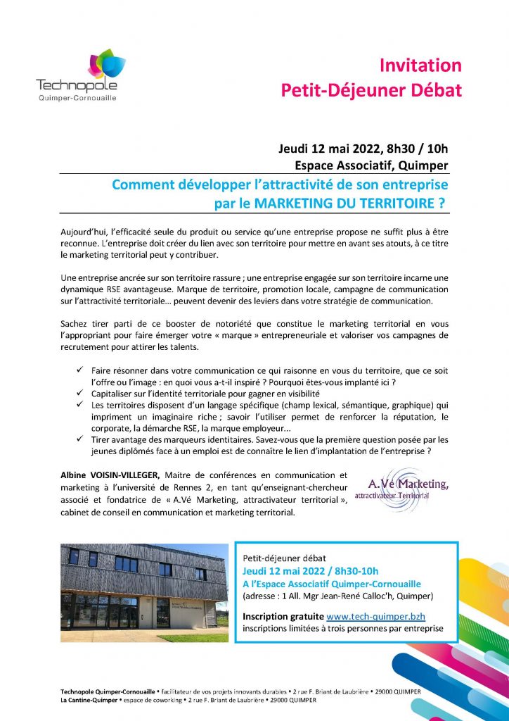 Comment développer l'attractivité de son entreprise par le marketing du territoire (Petit-déjeuner de la Technopole Quimper-Cornouaille, 12/05/2022)